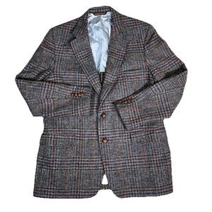 Vtg Lands End Charter Collection Tweed Blazer Plaid Two Button Sport Coat 46L